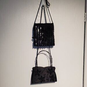 2 HAND Evening Shoulder Bags, Purses Black Beaded & Sequined - AS NEW Condition.